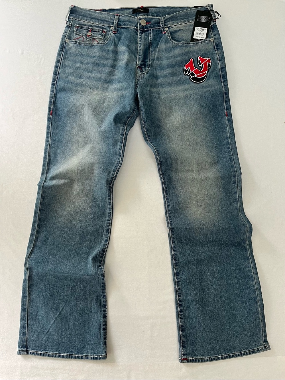 True Religion Billy SN Flap Bootcut Men’s Jeans RED Stitch Denim Pants 36x33 NEW